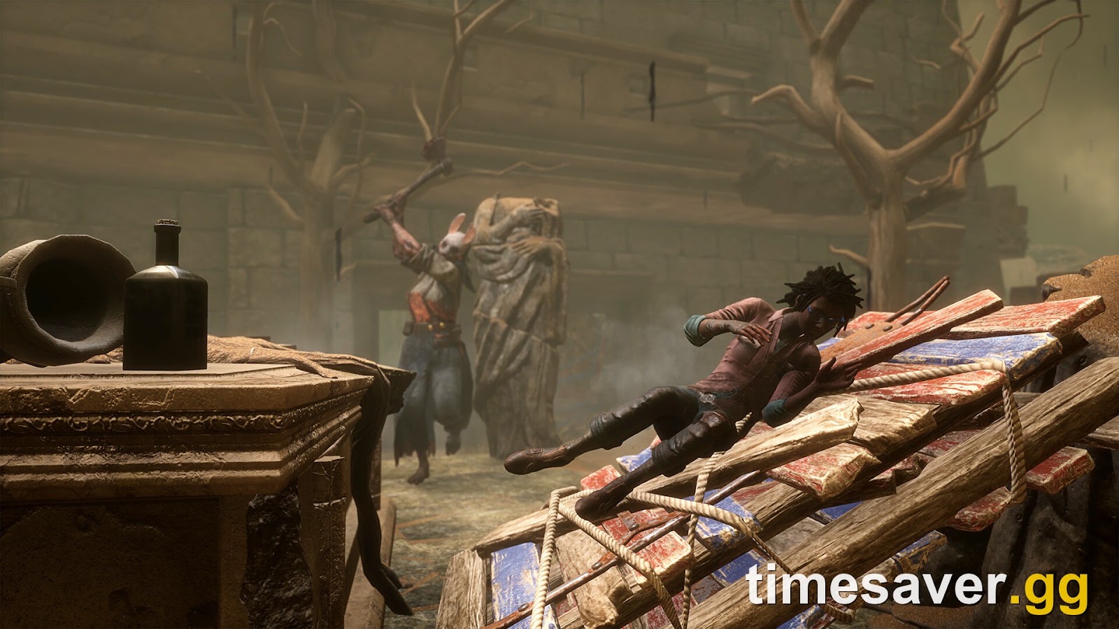 The Huntress chasing a Survivor in Dead by Daylight
