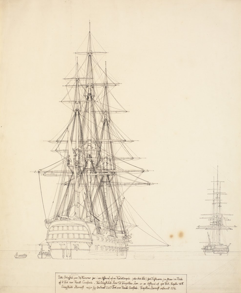 Det russiske linjeskib Asow og en fregat til ankers 1828
