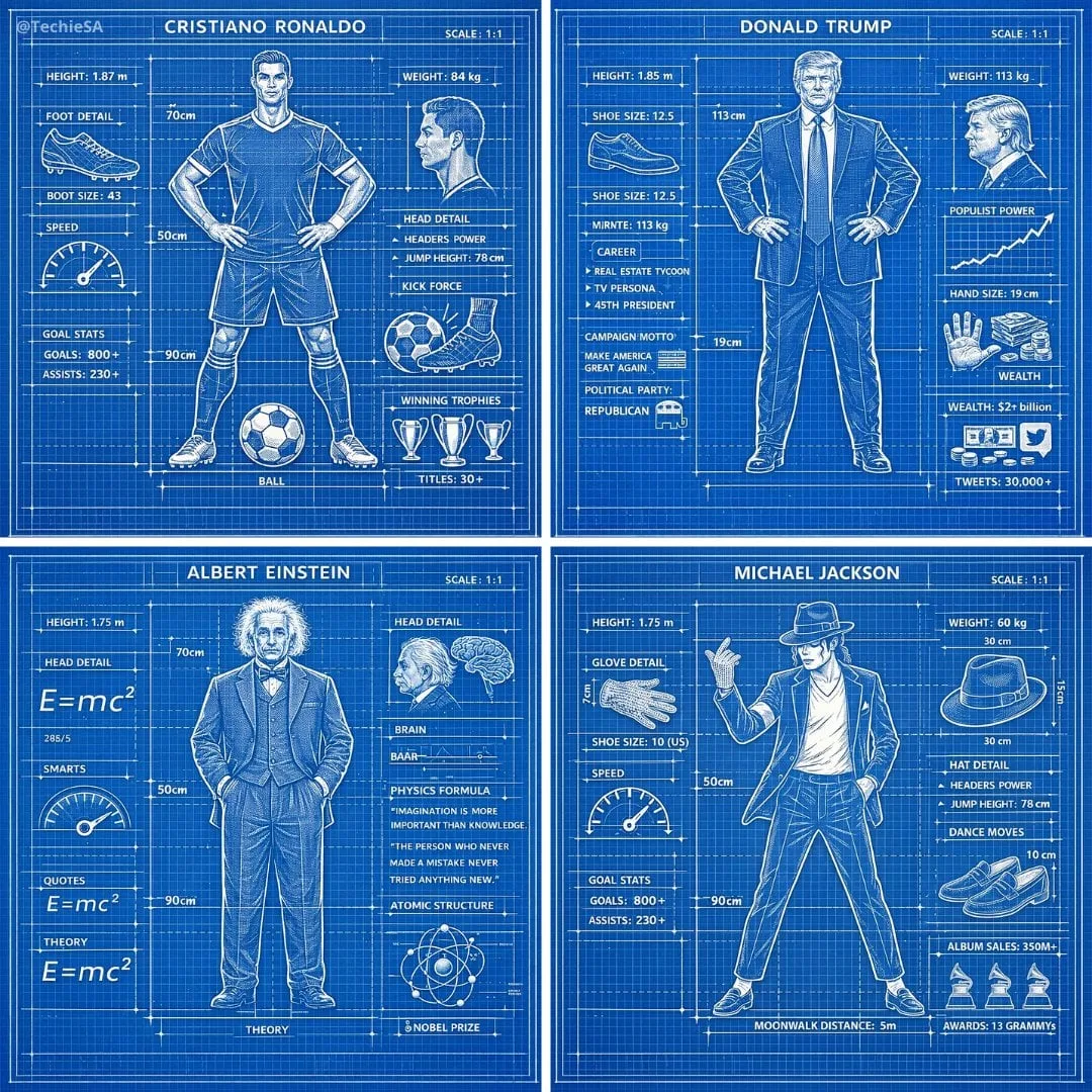 Ilustración técnica detallada del plano [CHARACTER], dibujada al estilo de un plano sobre un fondo de cuadrícula azul...