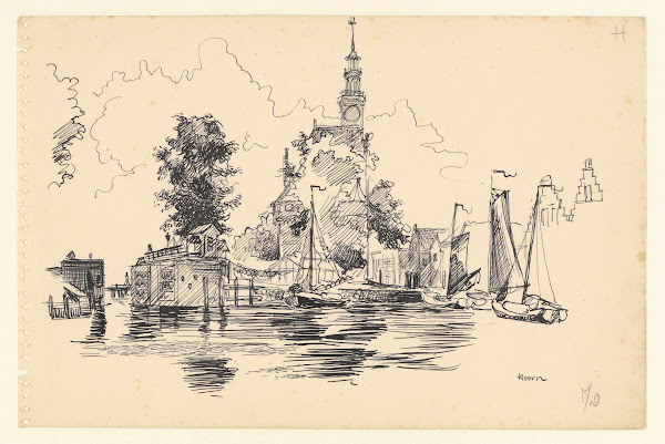 Gezicht op de Hoofdtoren vanaf het water van de Vluchthaven 1950 1970
