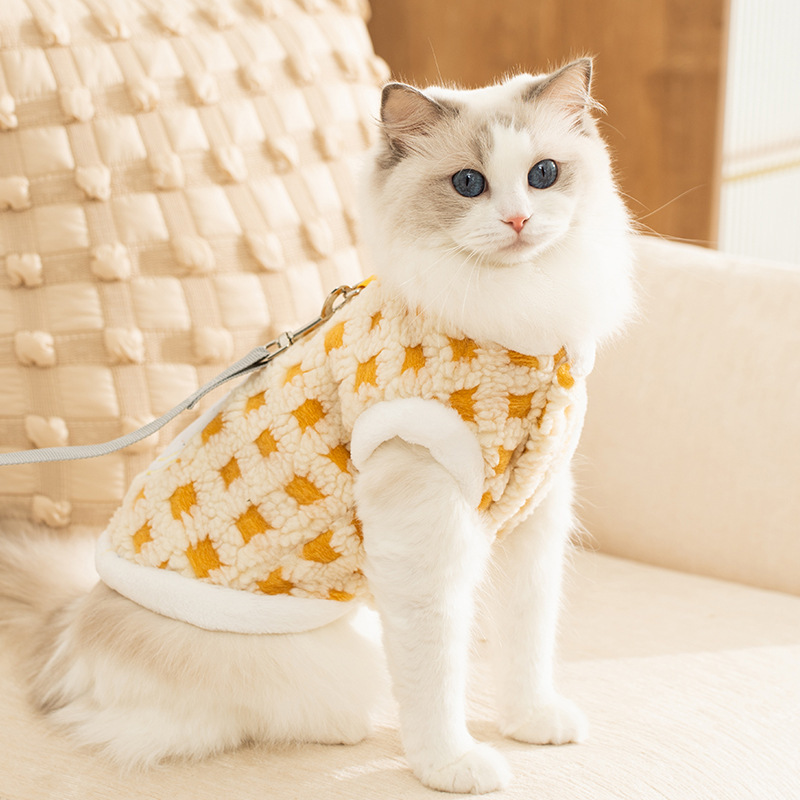 Cat fleece sweater with clock design, multiple sizes