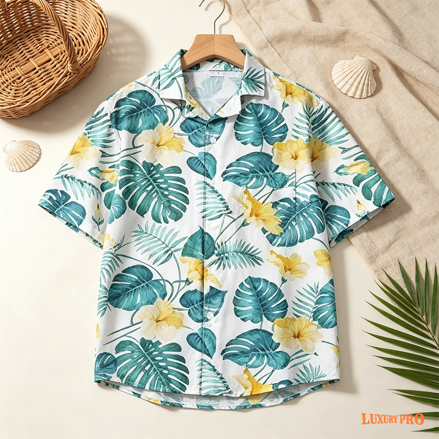AOP MEG Kids' Brazilian Collar Shirt, Slub Linen, With Pockets