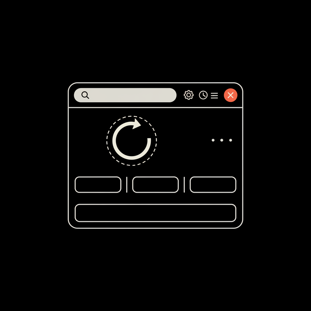 Flat vector desktop browser mockup with an empty search box, magnifier, settings gear, history indicator and clear icon on a black background to illustrate view Twitter search history.