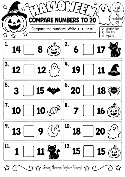Halloween Compare Numbers to 20