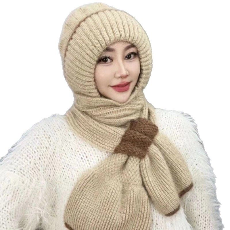 Knitted beanie and scarf set, lined, windproof