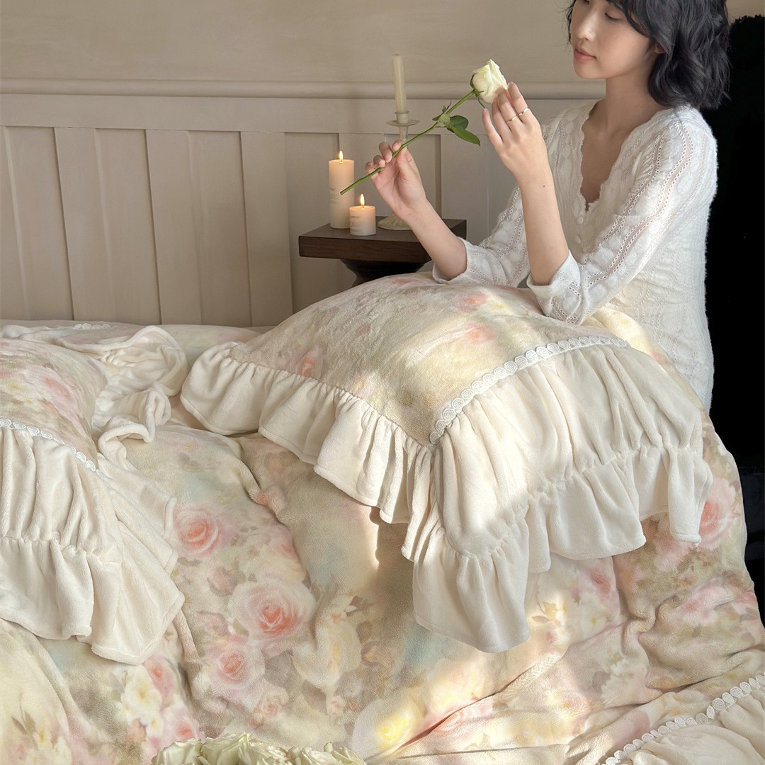 Microfiber Fleece Bedding Set, Embroidered, French Style