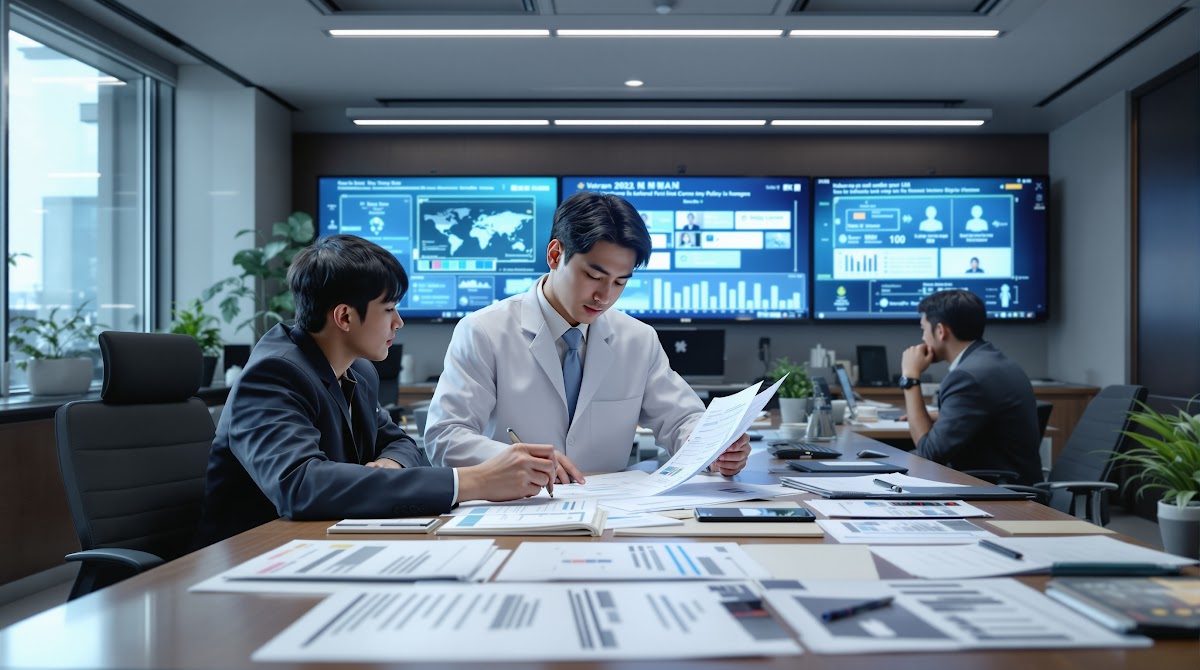 국가유공자 판례 분석  2025년 국가유공자 판례 분석을 기반으로 한 승소 전략을 수립하는 변호사, 최신 제도 변화 자료를 참고하며 실무자 교육을 진행하는 현장, 복지 인프라와 정보공개 시스템을 종합적으로 활용하는 모습