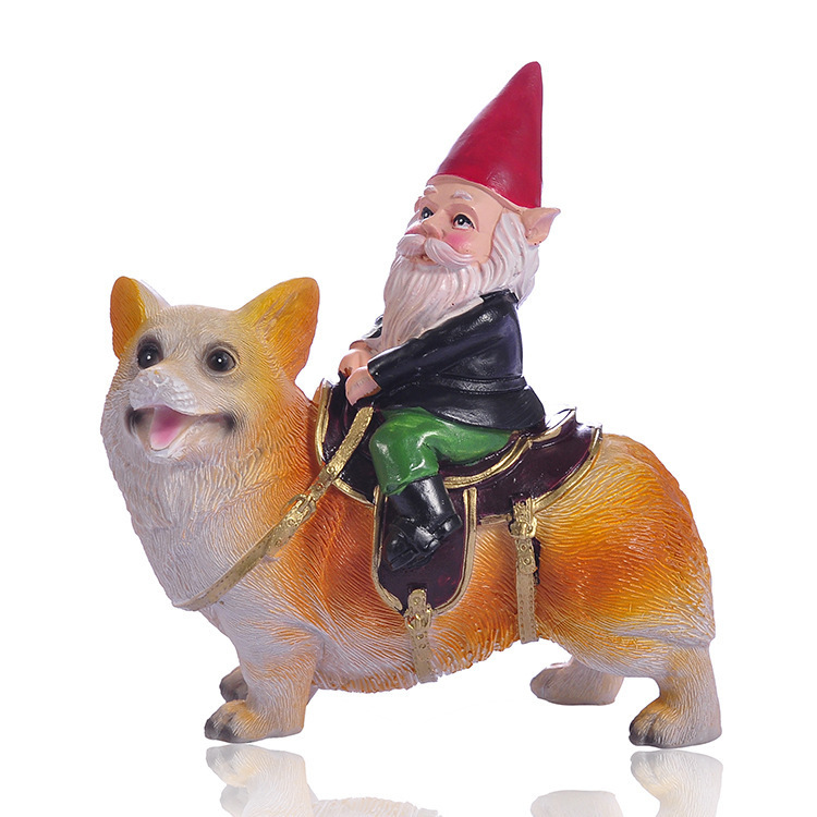 Christmas Gnome on Dog, Resin Figurine, 12x7x15 cm