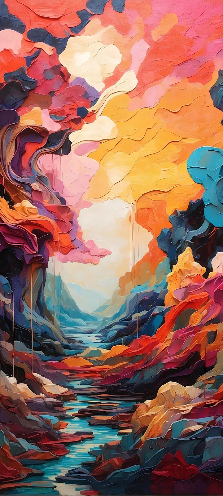 Colorful Abstract Canyon River - Impasto Art 2K iPhone Wallpaper (1440x3200)