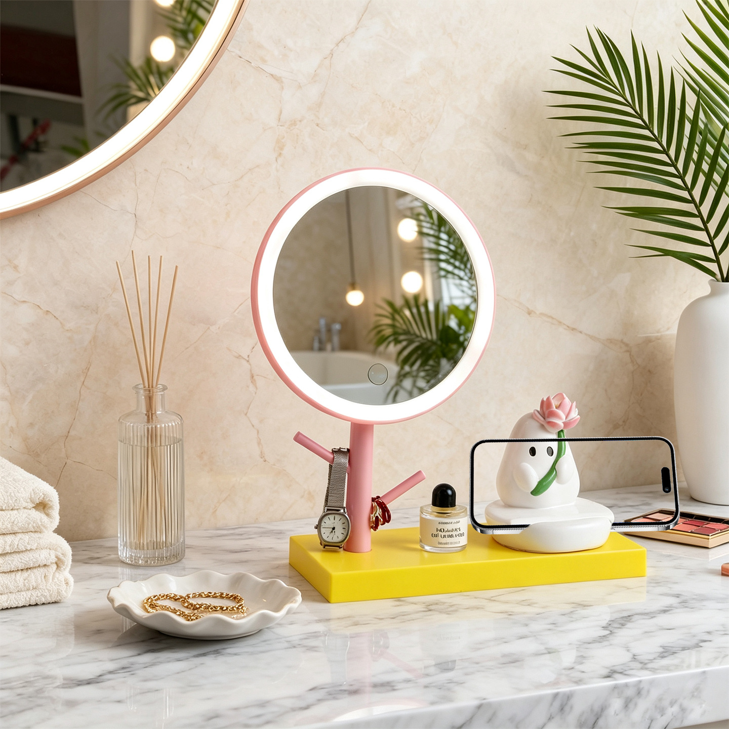 LED Makeup Mirror with Phone Holder and Lighting