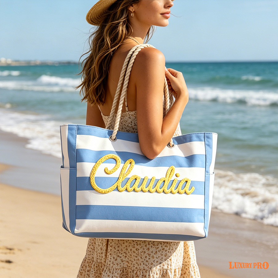 Hand-embroidered Canvas Beach Bag