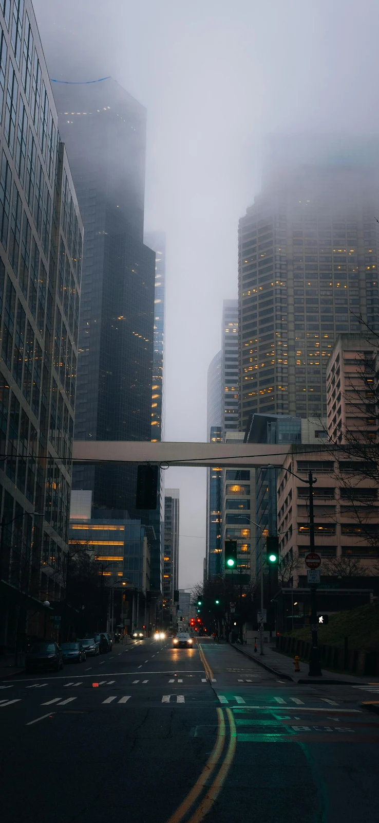 Foggy City Street Canyon - Urban Photography 2K iPhone Wallpaper (1837x3980)
