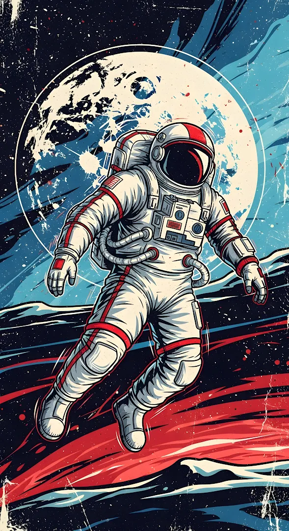 Retro Astronaut Floating in Space Graphic Poster Art