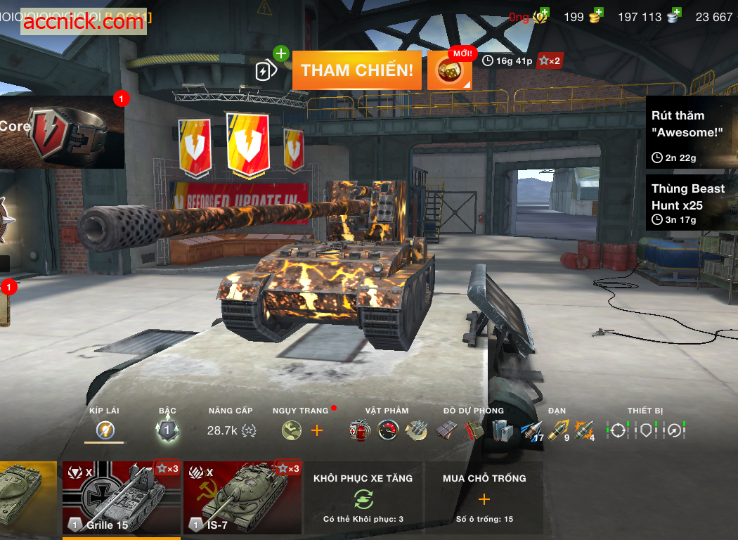 Acc World of Tanks Blitz với 4 tank cấp 10 mạnh như Grille 1...