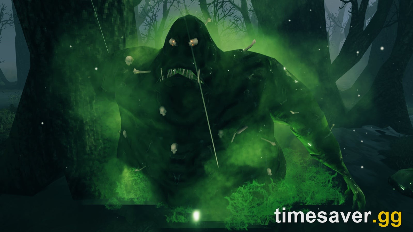 Bonemass, the Swamp boss, surrounded by green poison mist