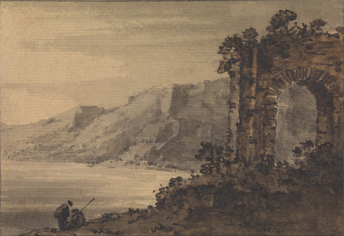 Classical Landscape with Two Figures on Lake Shore between 1745 and 1748