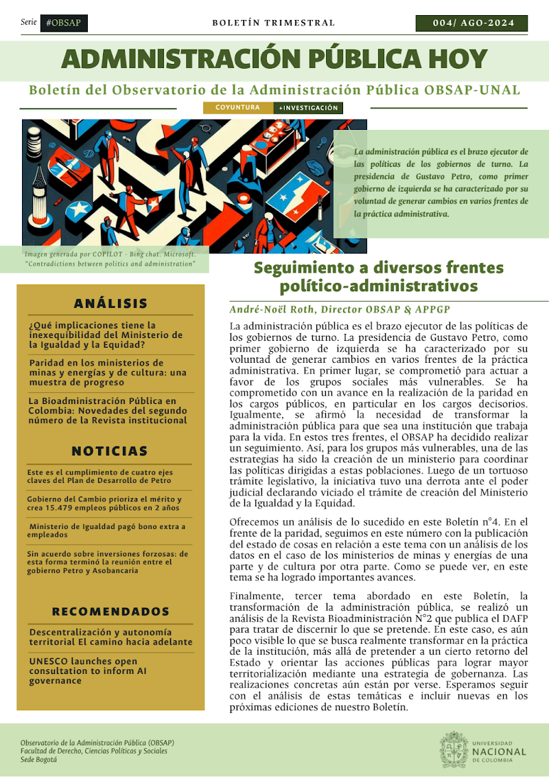 Boletín OBSAP 4: Seguimiento a diversos frentes político-administrativos