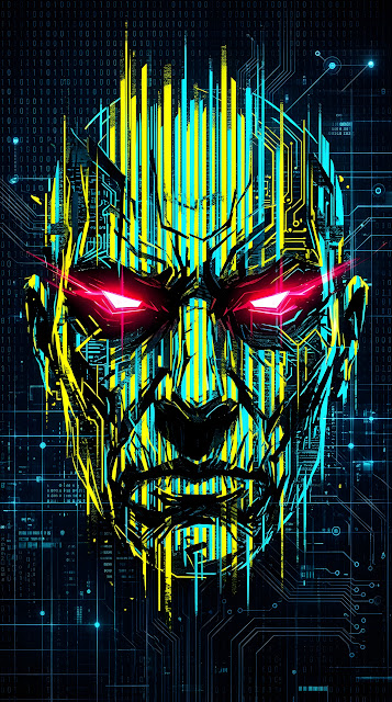 Abstract Cyberpunk Face with Glitch Art and Neon Accents - Free mobile Wallpaper