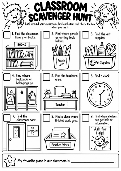 Classroom Scavenger Hunt Worksheet