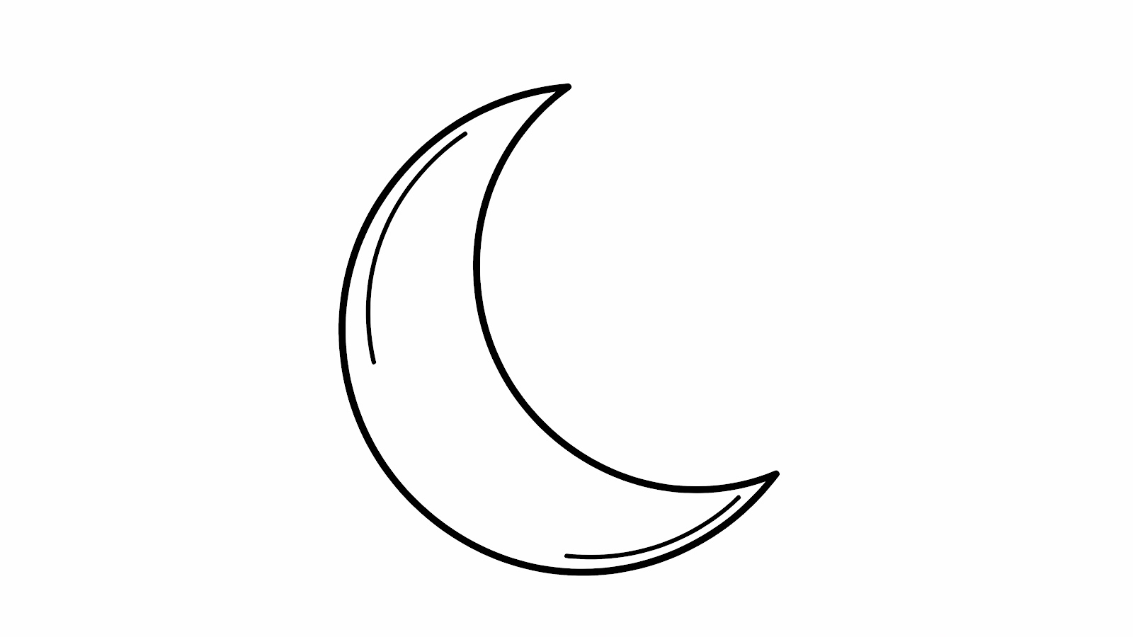   This elegant and minimalist vector graphic presents a beautifully rendered black outline of a crescent moon, standing out sharply against ...