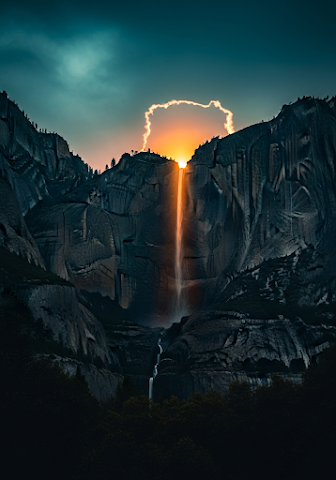 Golden Sunset Waterfall Dark Mountain
