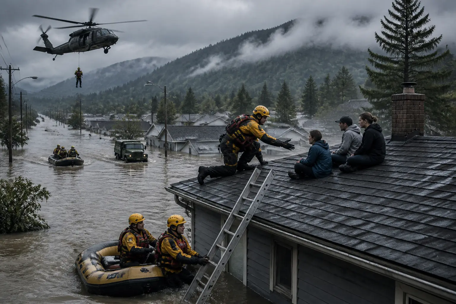 Editorial image for Severe flooding in US west triggers rooftop rescues and evacuation orders