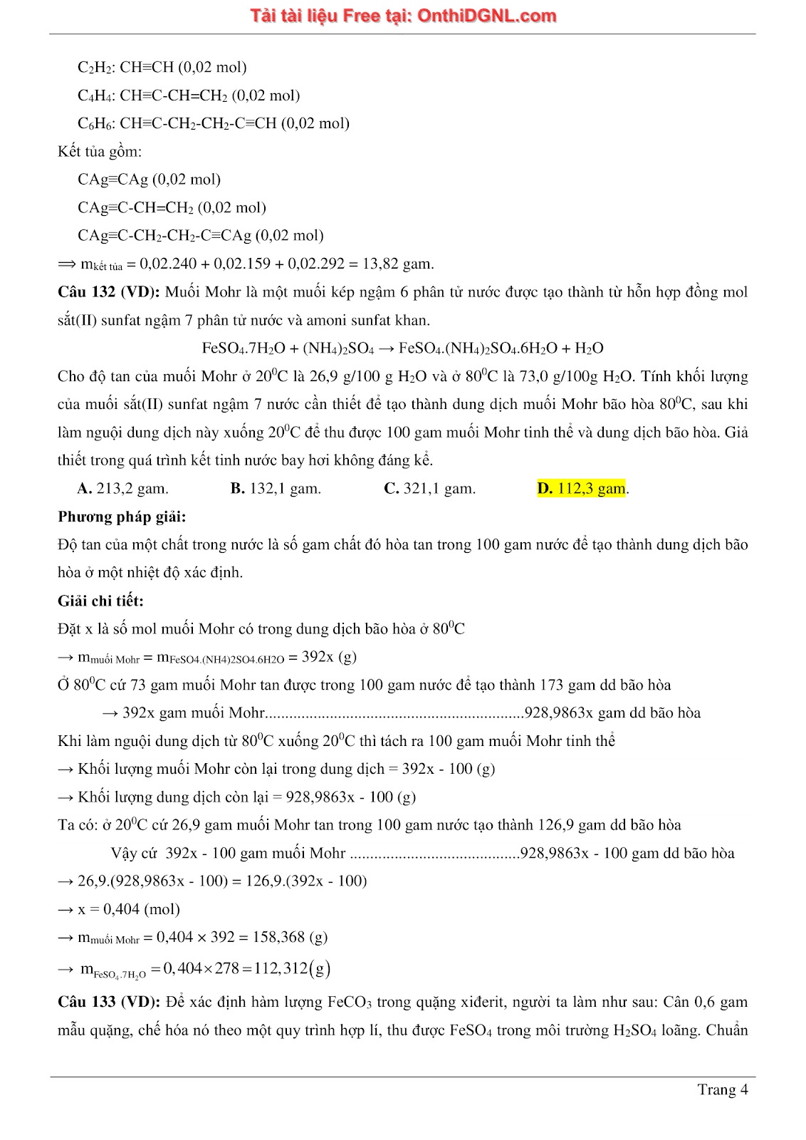 260 bài tập môn Hóa học - Ôn thi ĐGNL ĐHQG Hà Nội Phần 10