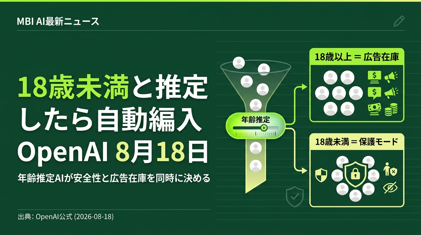 OpenAI、18歳未満と推定した全ユーザーをChatGPT for Teensへ自動編入 — 年齢推定AIが安全性と広告在庫を同時に決める