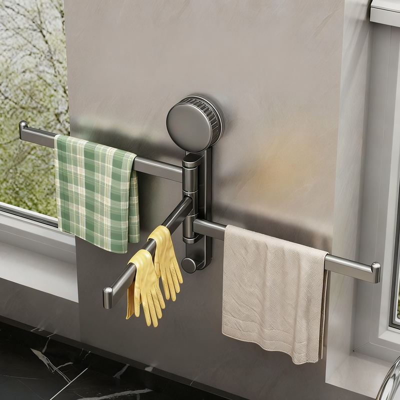Suction cup holder for kitchen towels, rotatable