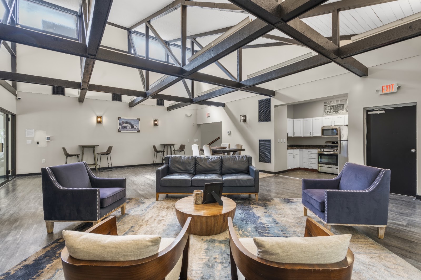 Clubhouse seating and kitchen