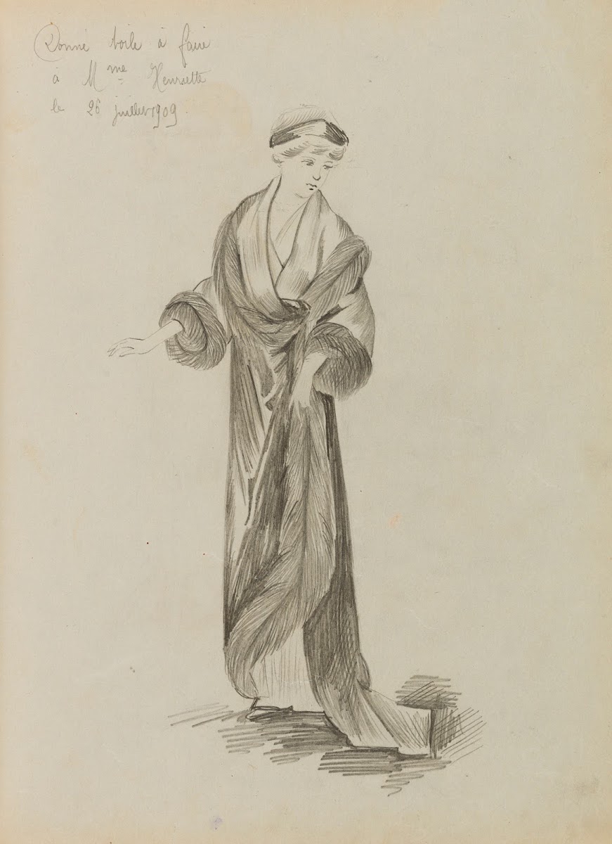 Figure De Femme De Trois Quarts Portant Un Manteau Sur Robe Longue 1909 1911