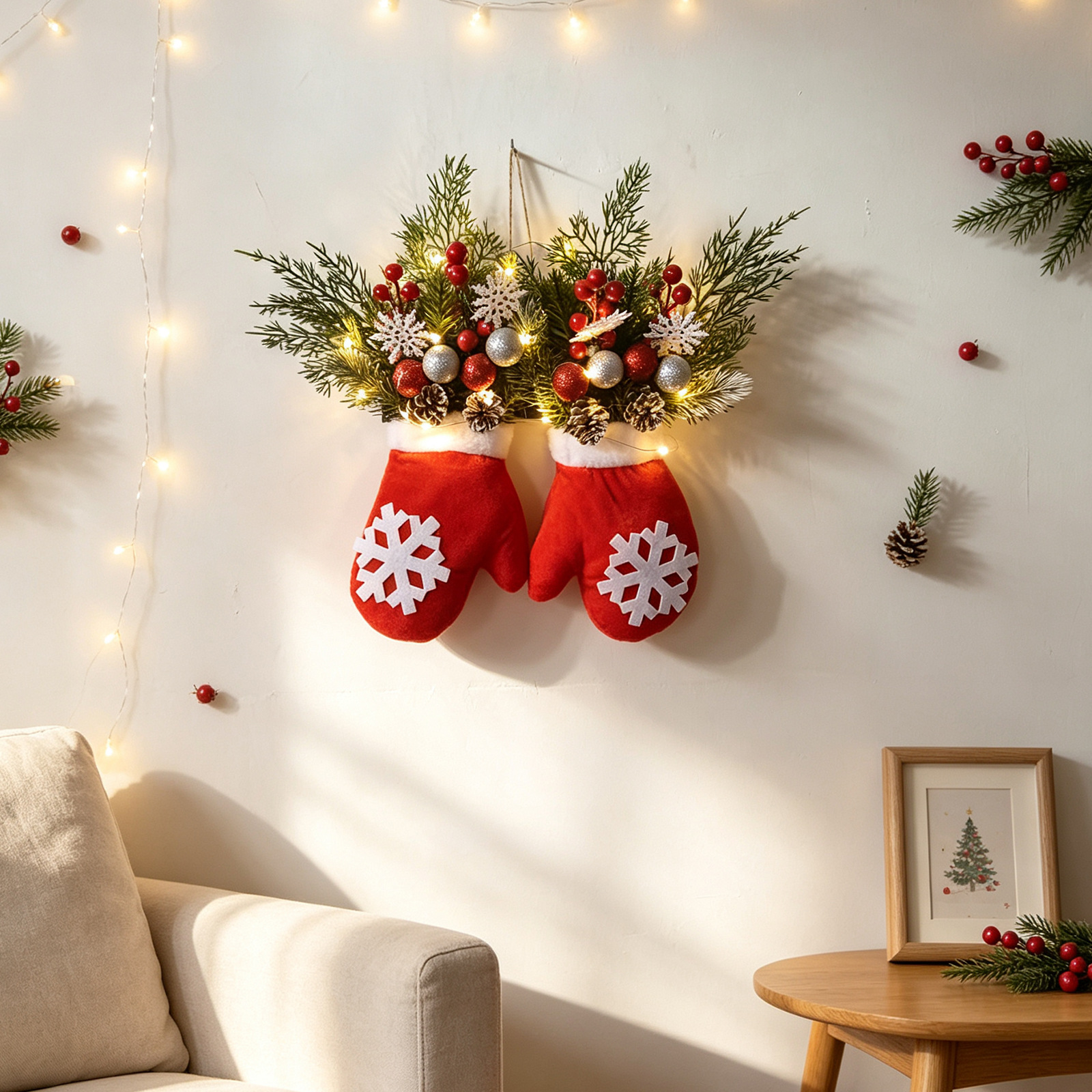 Christmas glove wreath with lighting option