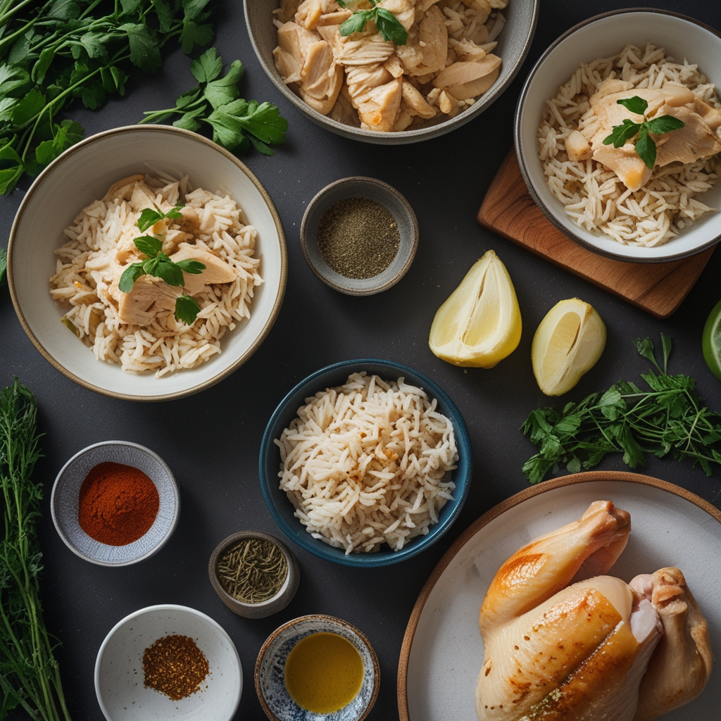 Ingredients for Easy Oven Baked Chicken and Rice Recipe for Healthy Dinner Ideas - Quick & Family-Friendly