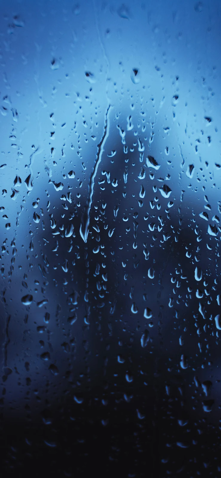 Raindrops On Blue Glass Surface - Macro Photography 2K iPhone Wallpaper (1890x4094)
