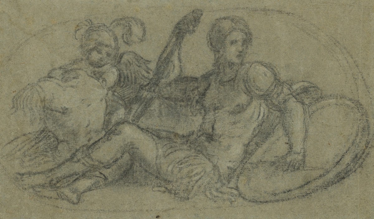 Seated Male Figure with Putto and Armor 1550