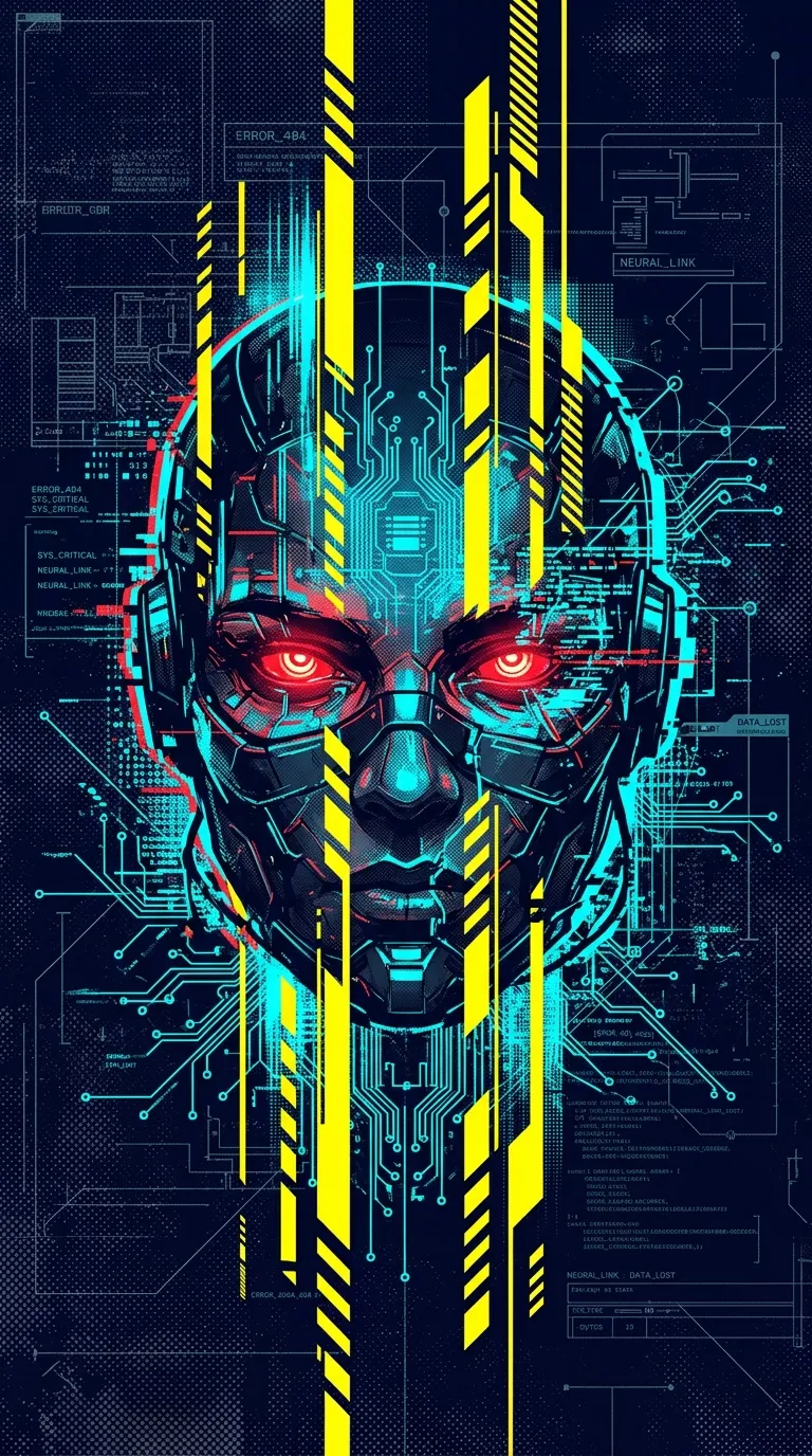 Abstract Cyberpunk Face Illustration with Geometric Glitch Elements - Free 4K mobile Wallpaper