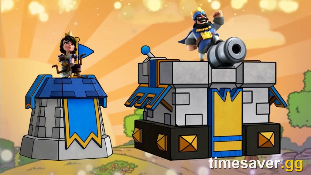 Clash Royale Crown Towers with the King and Tower Princess — the Diamond Pass includes an exclusive seasonal Tower Skin cosmetic you cannot get any other way.