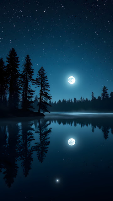 Moonlight Lake and Pine Forest - Free mobile Wallpaper