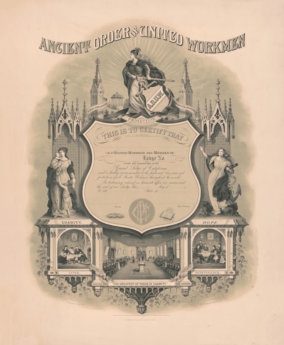Ancient order of United Workmen purity education elevation of mankind 1881