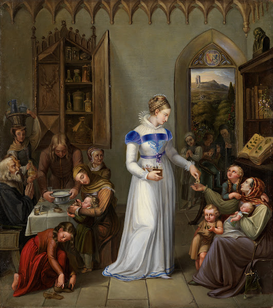 Markgräfin Anna von Baden Durlach verteilt Almosen an Arme und Kranke 1823