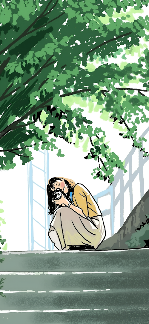 Girl Photographer Under Green Canopy