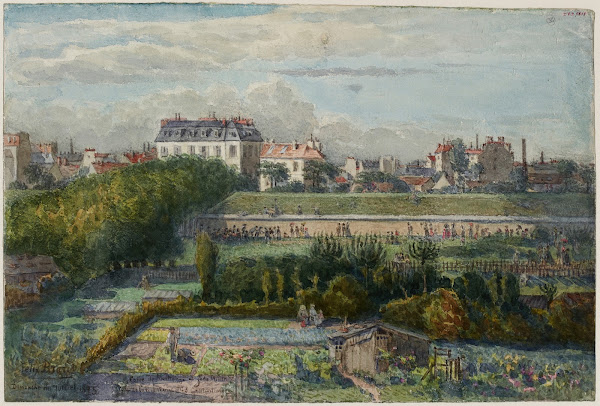 Vue de la porte de Montrouge et des jardins prise de la rue Lakanal au Grand Mon