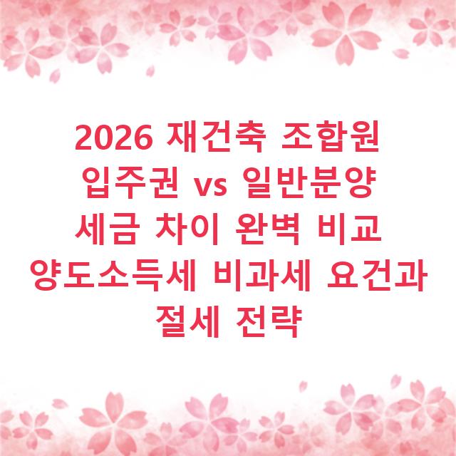 2026 재건축 조합원 입주권 vs 일반분양 세금 차이 완벽 비교 양도소득세 비과세 요건과 절세 전략