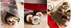 Cuộn kimpap chặt tay để các nguyên liệu có độ kết dính. Dùng dao sắc và hơi ẩm cắt từng cuộn cơm thành các miếng có độ dày đều nhau. Việc cuối cùng là thưởng thức!