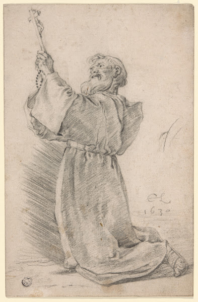 Kneeling Monk Holding a Crucifix 1630