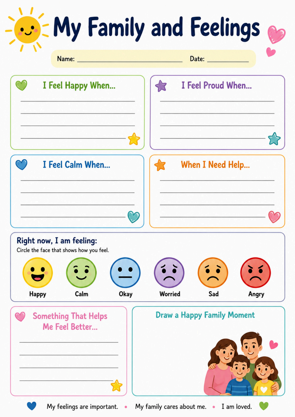 My Family and Feelings Worksheet