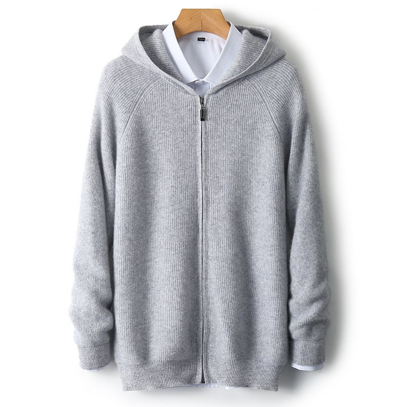 Men's Hoodie Cardigan, 100% Wool