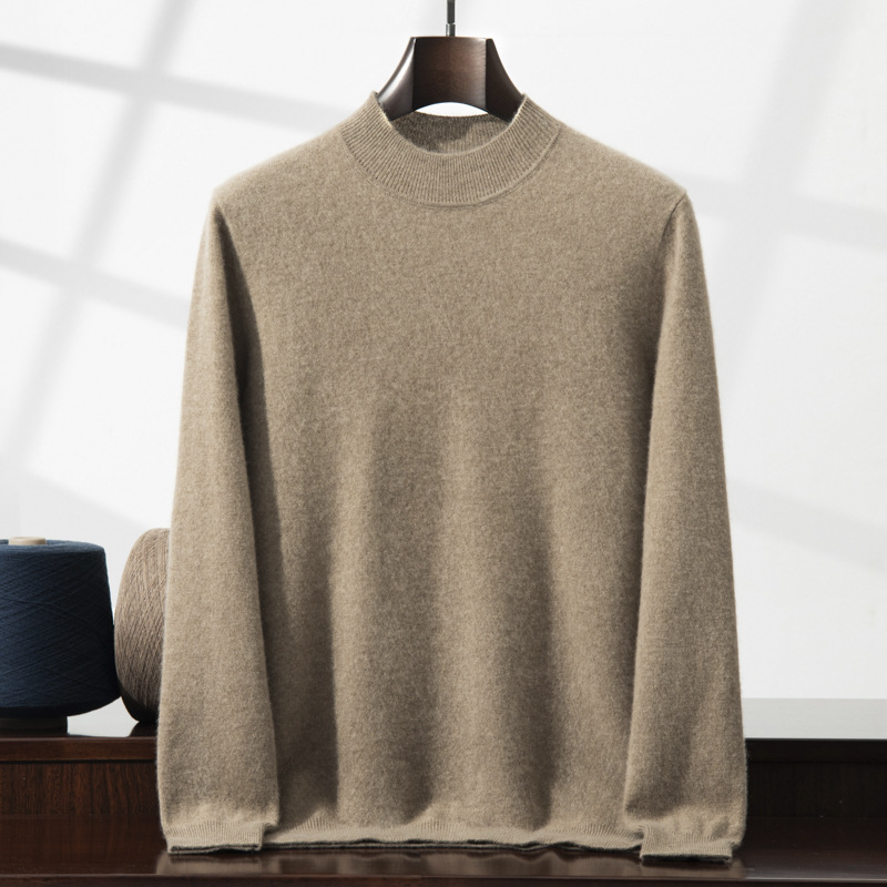 Men's cashmere sweater, standing collar, thin