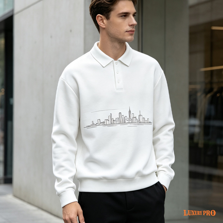 Long-Sleeve Button-Up Polo - Inside Pockets