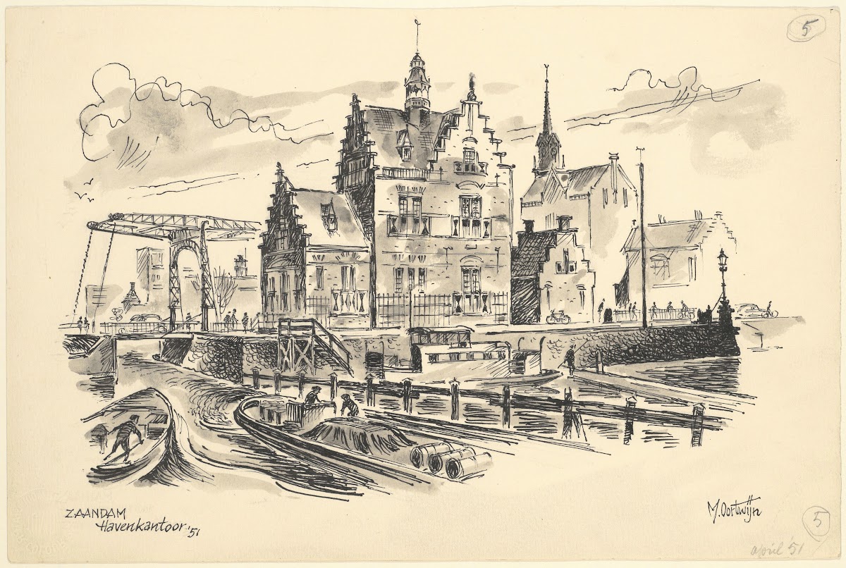 Gezicht op het havenkantoor te Zaandam 1951
